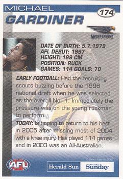 2005 Select Herald Sun AFL #174 Michael Gardiner Back